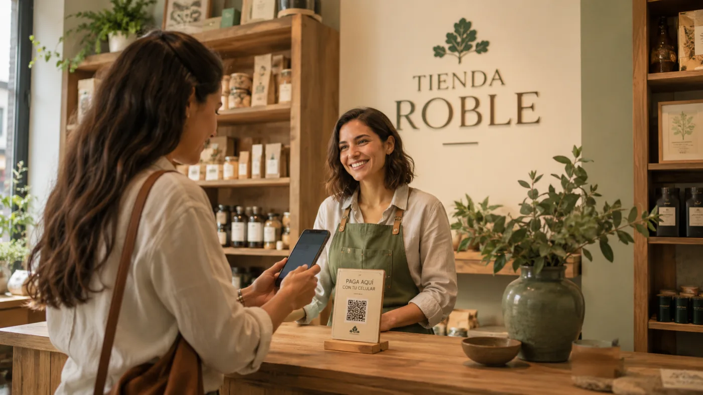 Cliente escaneando el QR en tiendas y comercio local