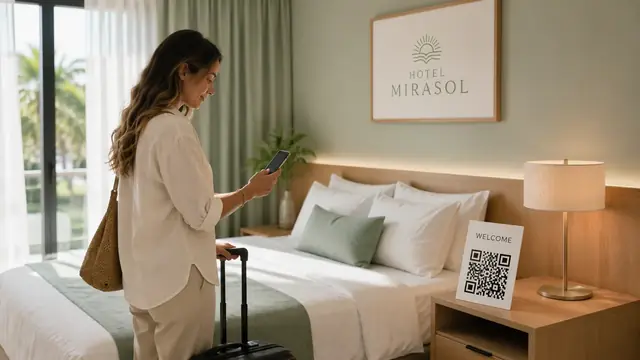 Huésped escaneando el QR de su habitación