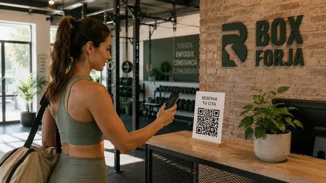 Clienta escaneando el QR en la entrada de un gimnasio