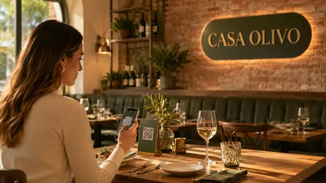 Clienta escaneando el QR de la mesa en un restaurante