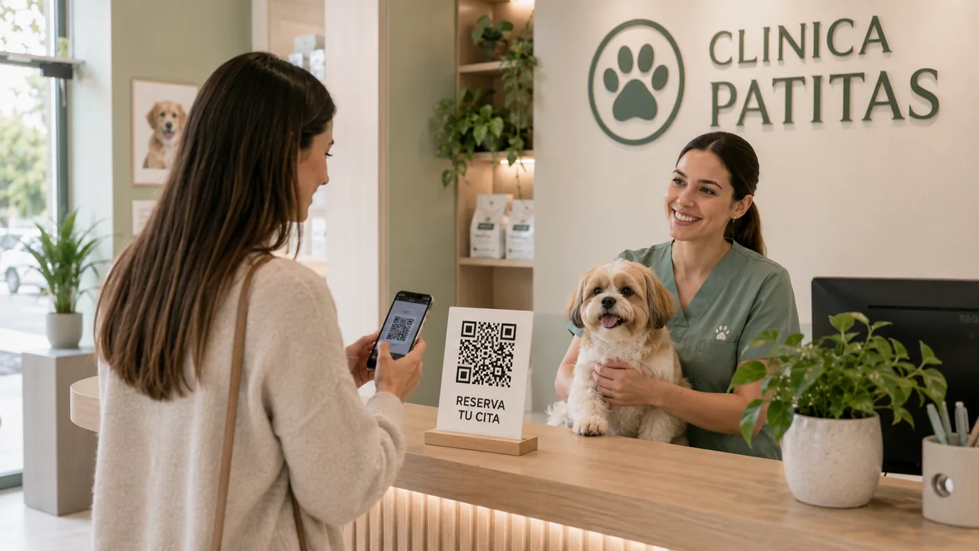 Cliente escaneando el QR en veterinarias y mascotas